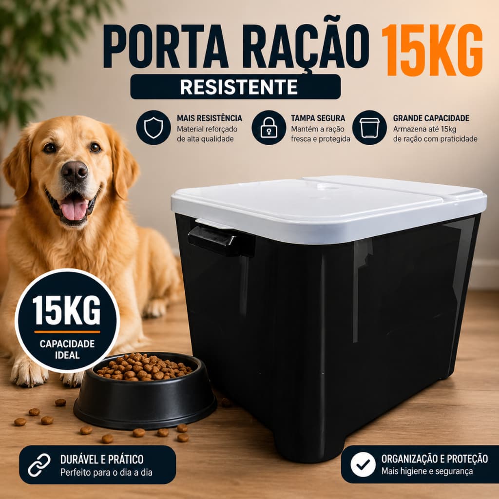 Porta Ração de 15kg Para cachorro e Gatos Pet Ultra Resistente Petshop Acessórios