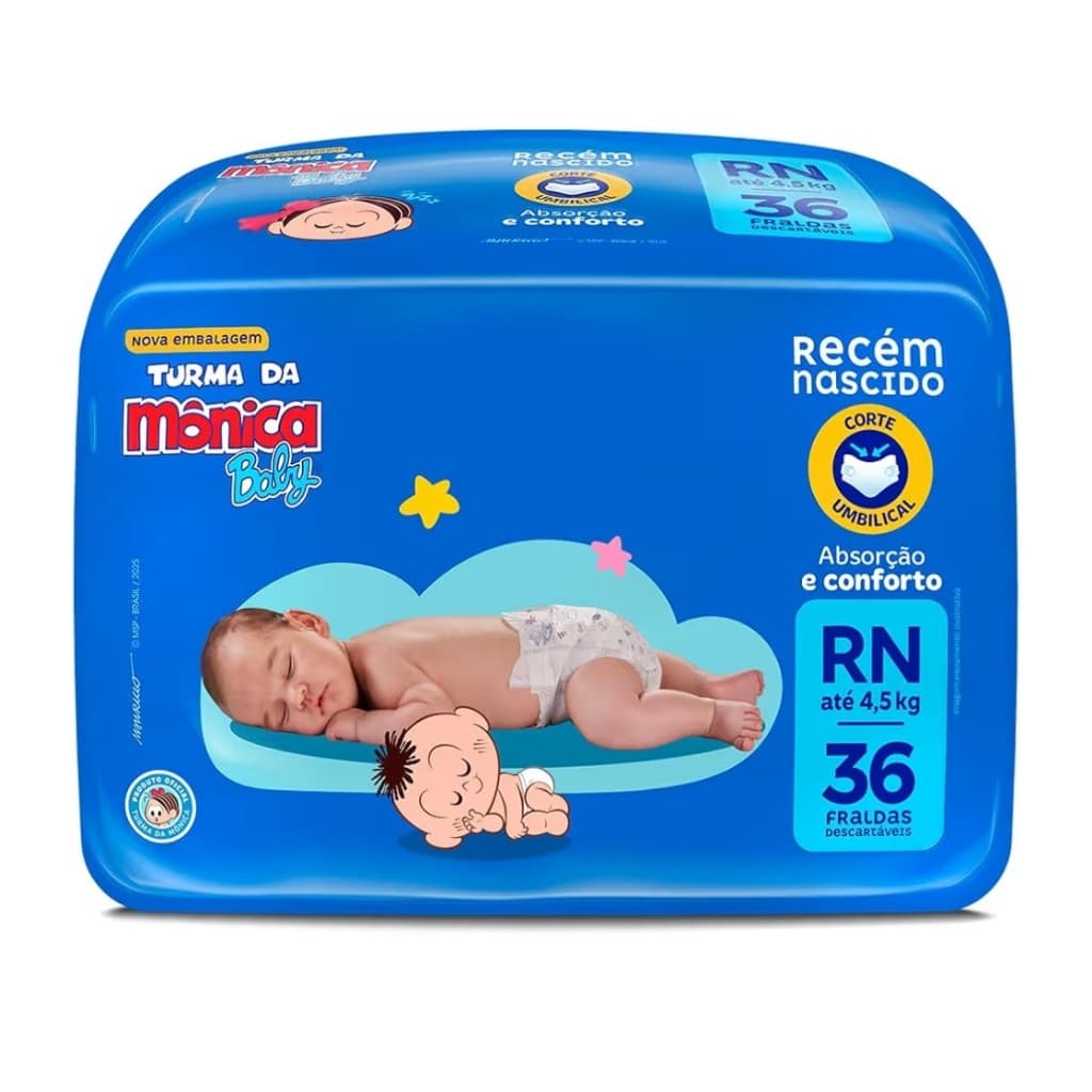 Fralda Recém-Nascido Turma da Mônica Baby Jumbo RN - 36 Unidades