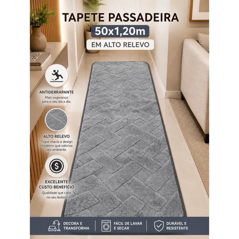 Tapete passadeira 50x1,20m para quarto, sala,corredor em alto relevo e antiderrapante