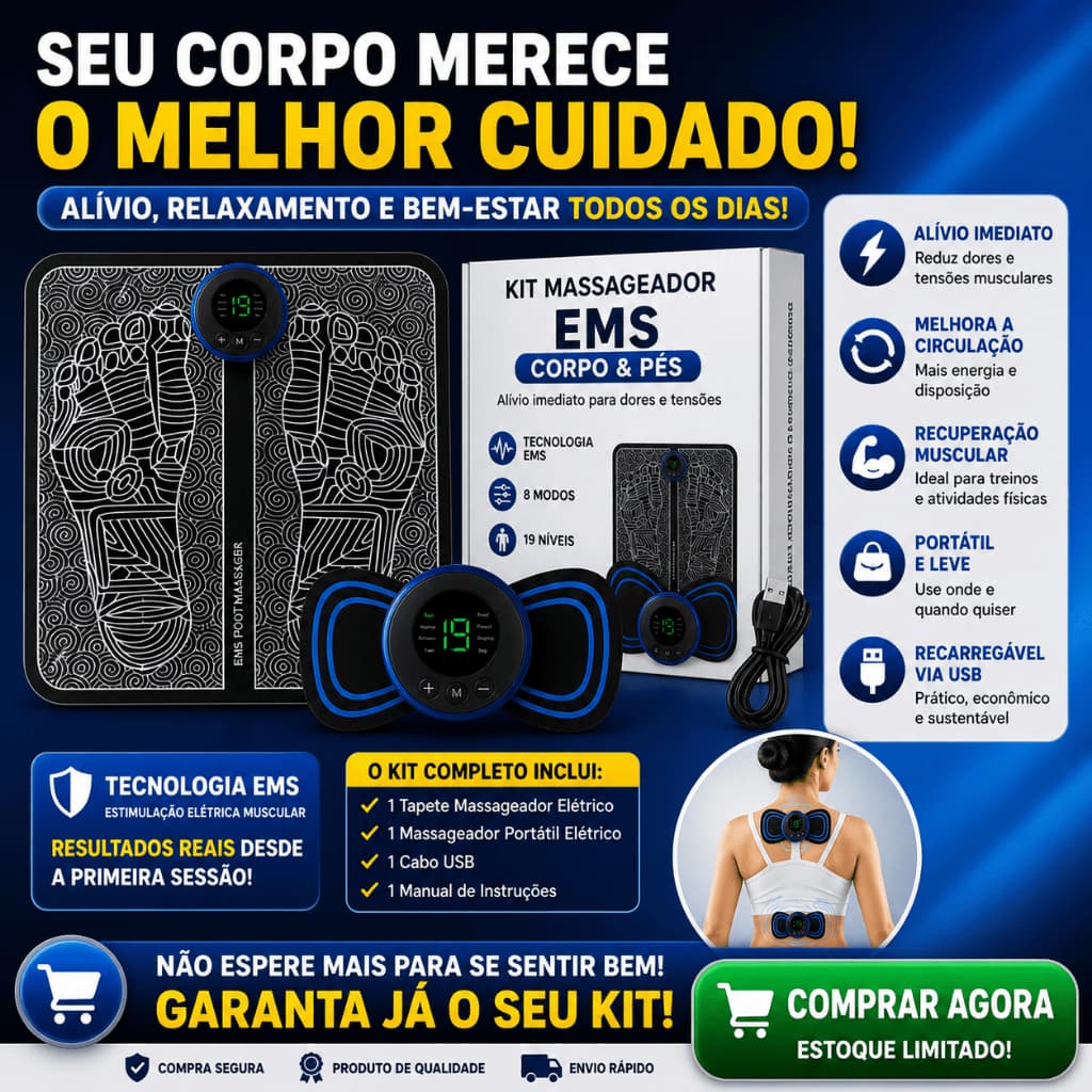 Massageador Elétrico EMS para Pés e Corpo Tapete Massageador Portátil USB Alívio de Dores Musculares