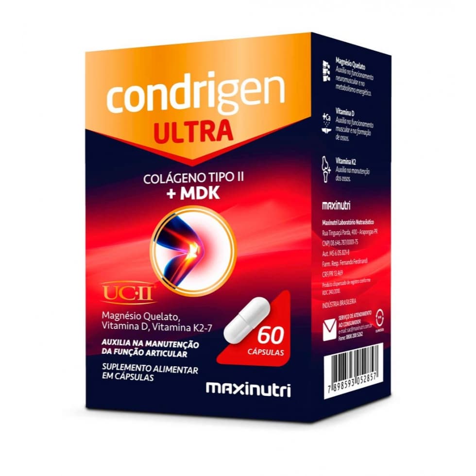 Suplemento Condrigen Ultra Colágeno Tipo II + Mdk (Magnésio Quelato Vitamina D e Vitamina K2-7) 60 Cápsulas - Maxinutri