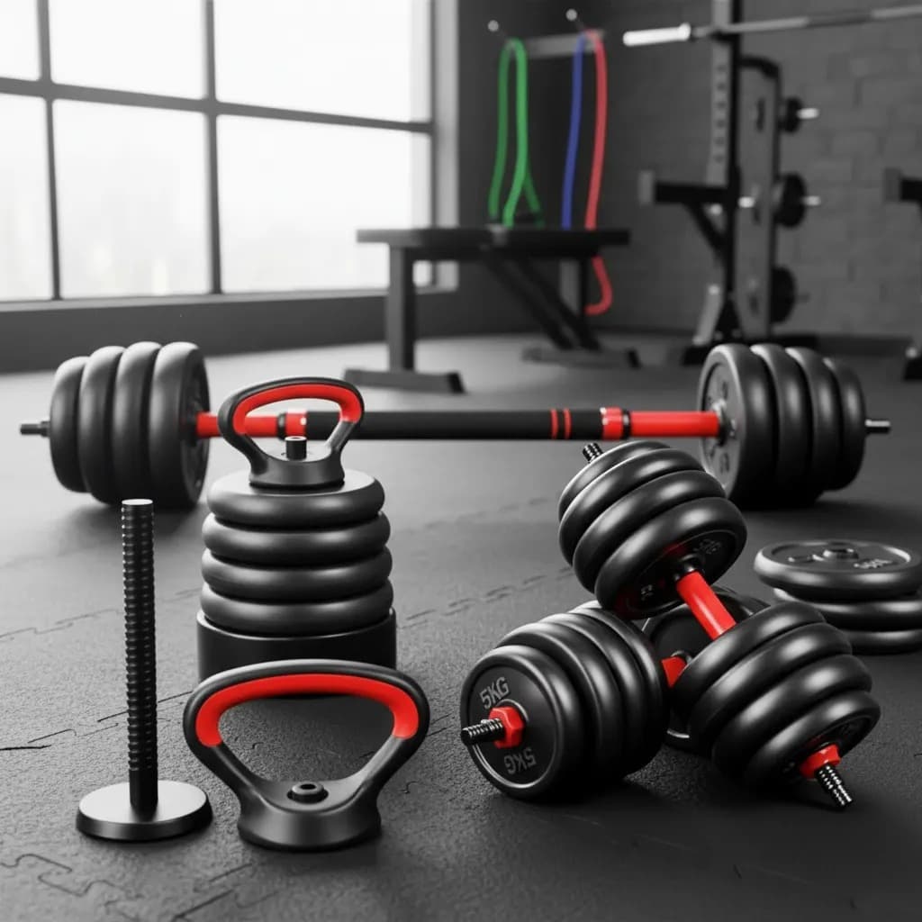 Kit Halteres Barra Anilhas 6 em 1 Musculação Kettlebell Ajustável Academia Até 30kg