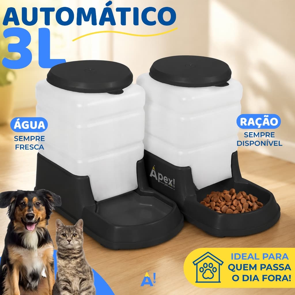 Kit Comedouro e Bebedouro Automático Pet 3L Cachorro Gato Alimentador Água Ração Pequeno
