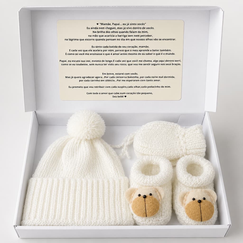Kit Bebê Recém Nascido Tricô Touca Luva  Sapatinho Inverno Revelação Maternidade Enxoval Mesversário
