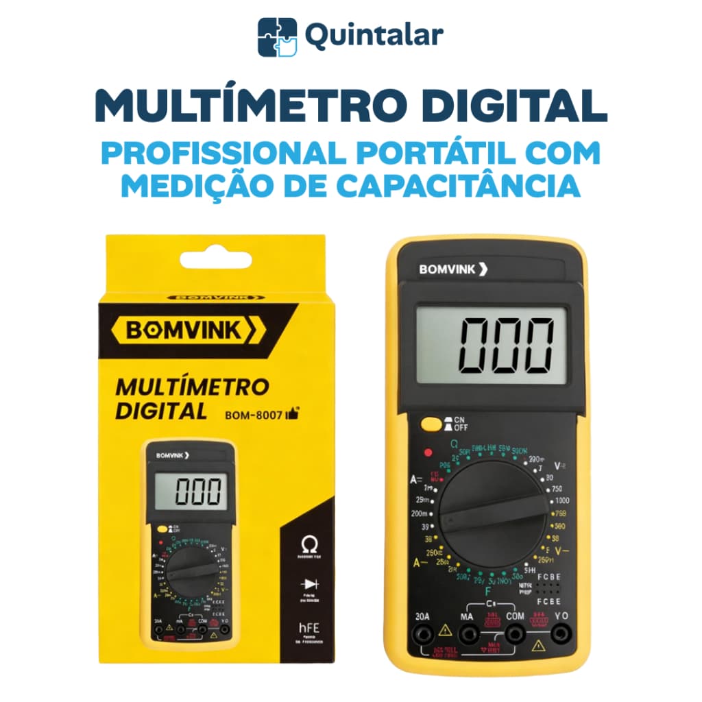Multímetro Digital Profissional Portátil com Medição de Capacitância + Cabo Multi Teste - BOMVINK