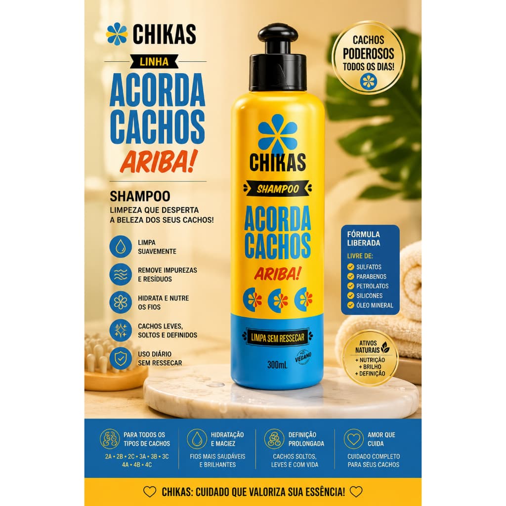 Shampoo Cachos Low Poo Chikas Acorda Cachos 300ml Hidratante Sem Ressecar