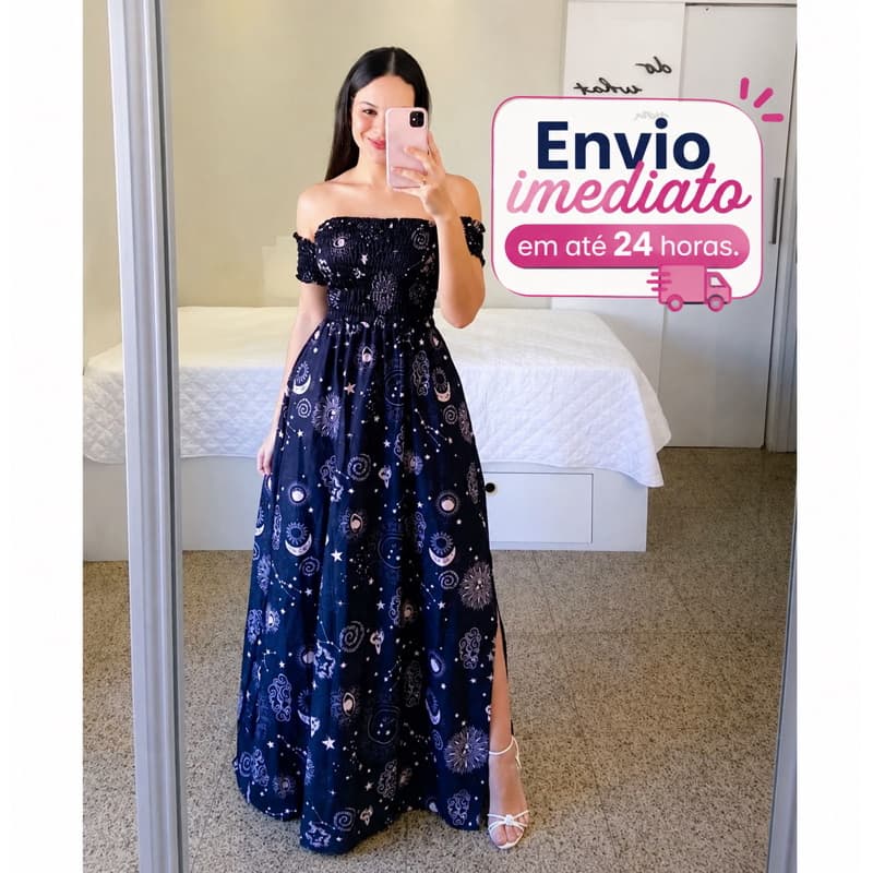 Vestido feminino longo lastex estampado moda evangélica luxo envio imediato - REF 149