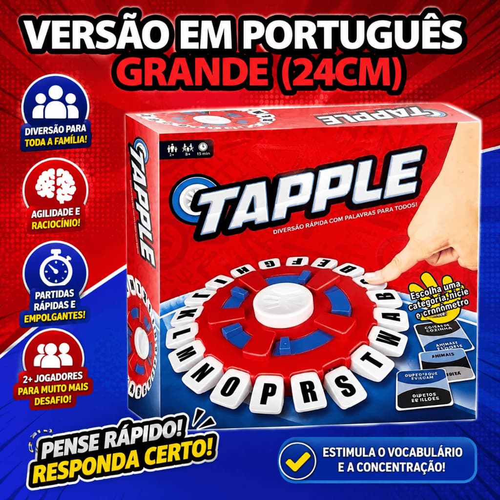 Tapple Versão em Português Jogo de Tabuleiro Grande Stop Trava Letras com Temporizador para Familia 24cm