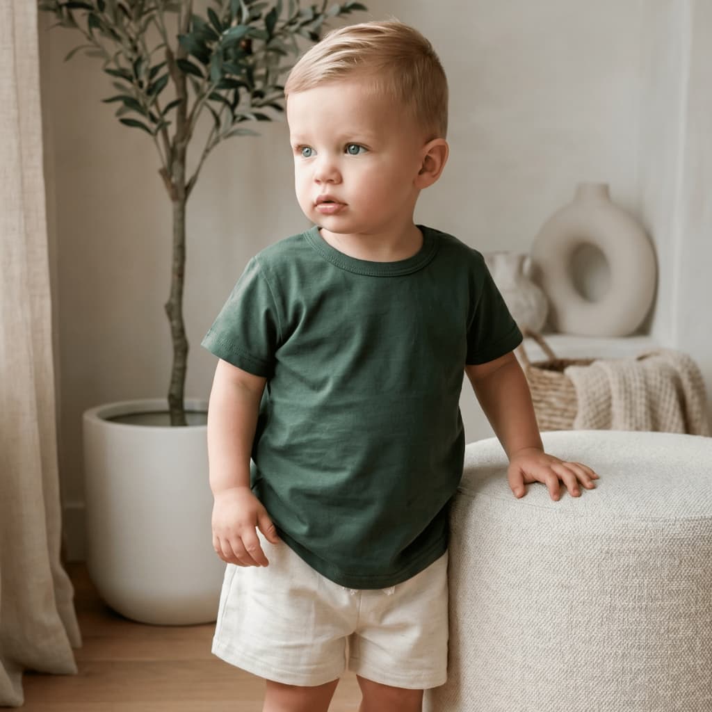 Conjunto Bebê Menino Verão Básico Camiseta Algodão e Bermuda Linho - P ao 4
