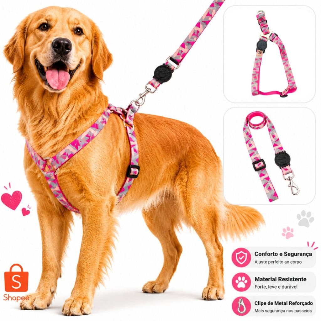 Coleira Peitoral + Guia Para Cachorro de Grande Porte