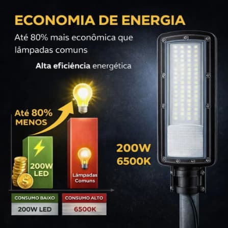 Luminária LED Poste de Rua 200W RY Iluminação Publica Frio Bivolt 110v-220 A prova d'água LED Poste