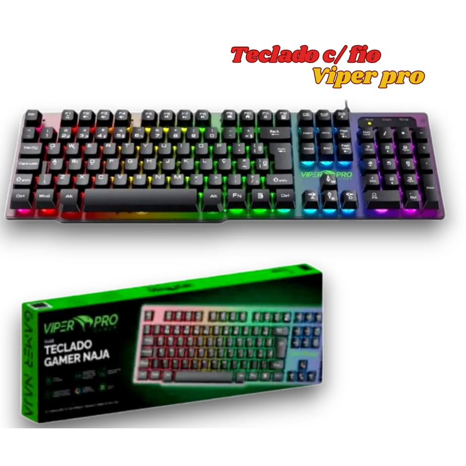 Teclado Gamer Viper PRO Semi Mecanico RGB Naja - 408 Preto Bivolt