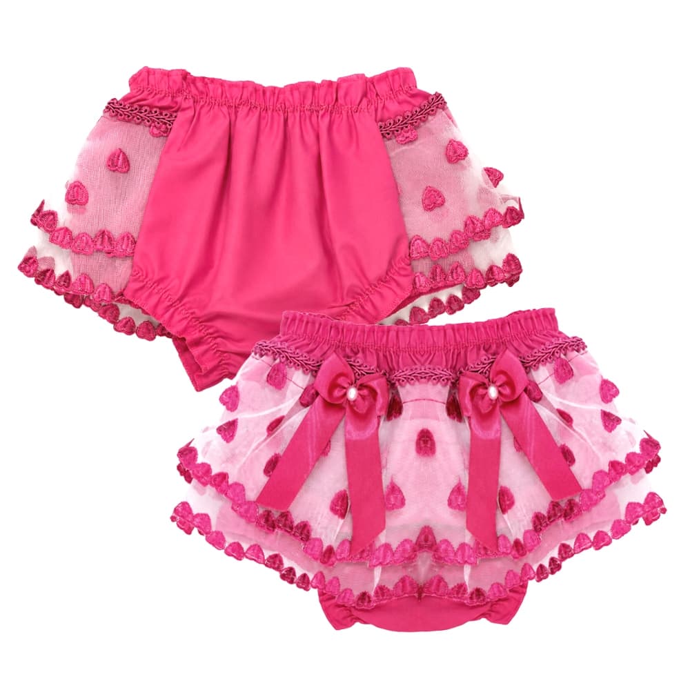 Calcinha Tapa Fralda Infantil Babado Coração Organza com Laço Perolado