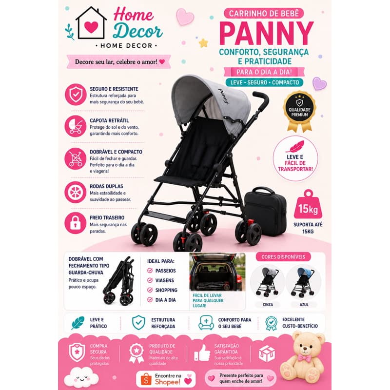 Carrinho De Bebê Guarda Chuva Panny Leve Compacto 15kg