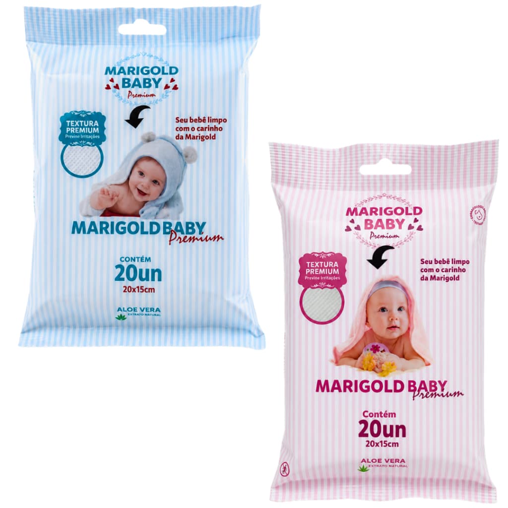 Toalha Umedecida De Bolsa Marigold Baby 20un Prática Limpeza Suave para Bebês Lenço Umedecido