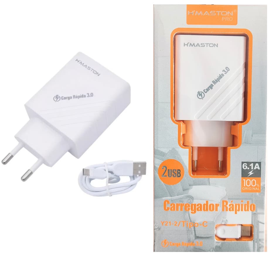 Kit Carregador Rápido Turbo 2x USB Tipo C Carga Rápida Viagens Android