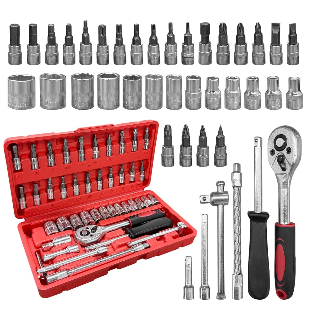 Jogo de Chaves de Soquete 46 Peças com Catraca Reversível Kit Ferramentas Completo Profissional para Carro Moto Uso Domé