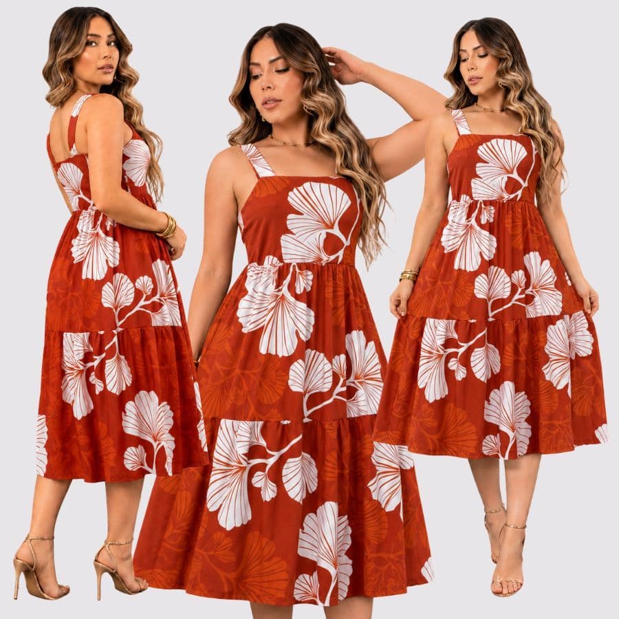 Vestido mídi Alça rodado Vestido moda cristã feminino em /MALHA  casual de alça