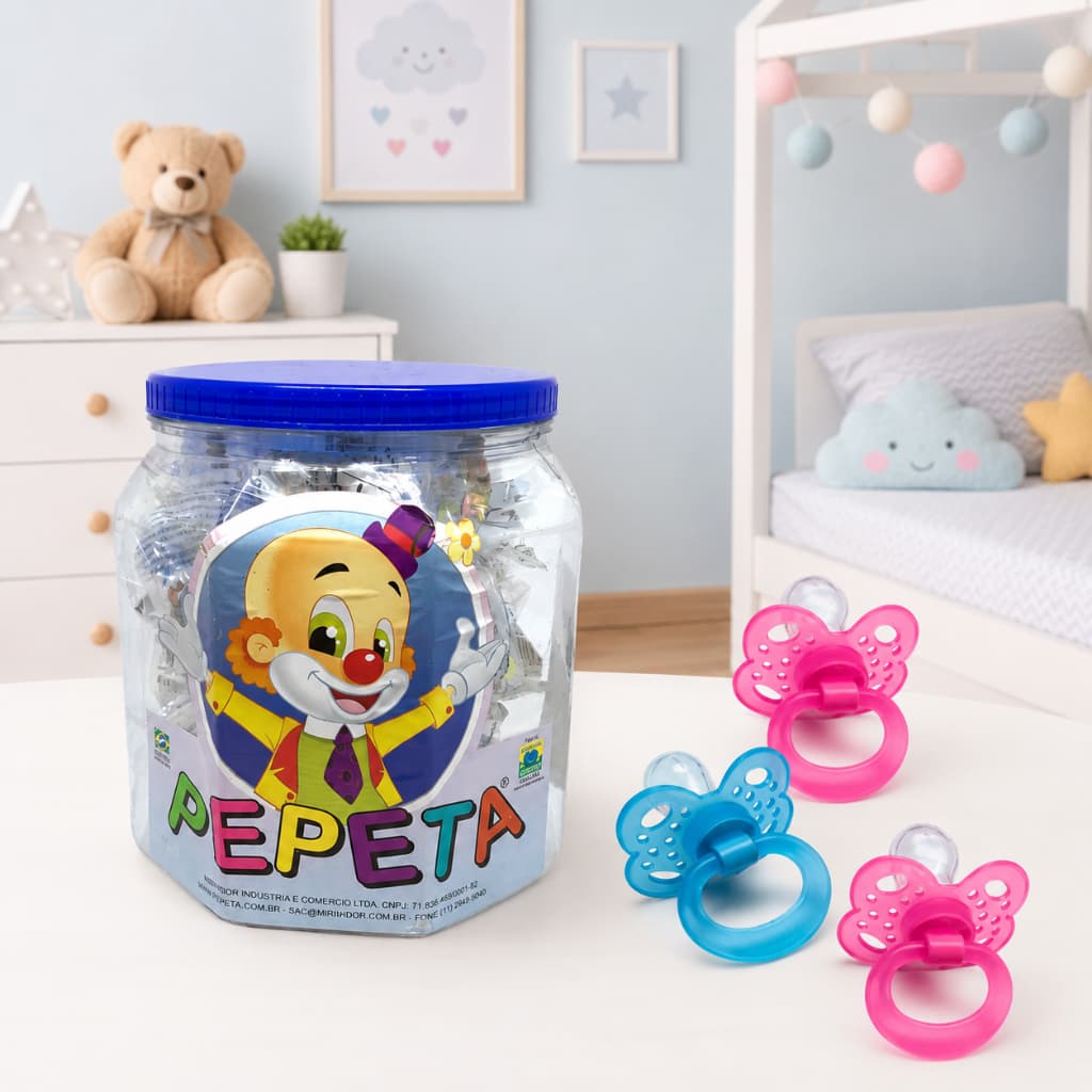 Kit 25 Chupetas Bolinha Bico Redondo ou Ortodôntico + Pote (0606/0607)