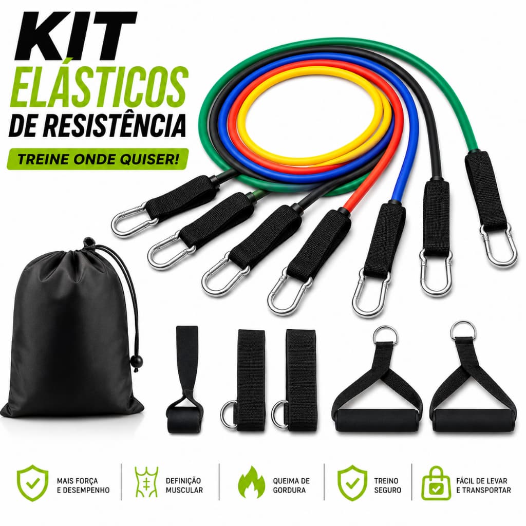 KIT 11 ELÁSTICO TREINO MUSCULAÇÃO ACADEMIA E GINÁSTICA EM CASA