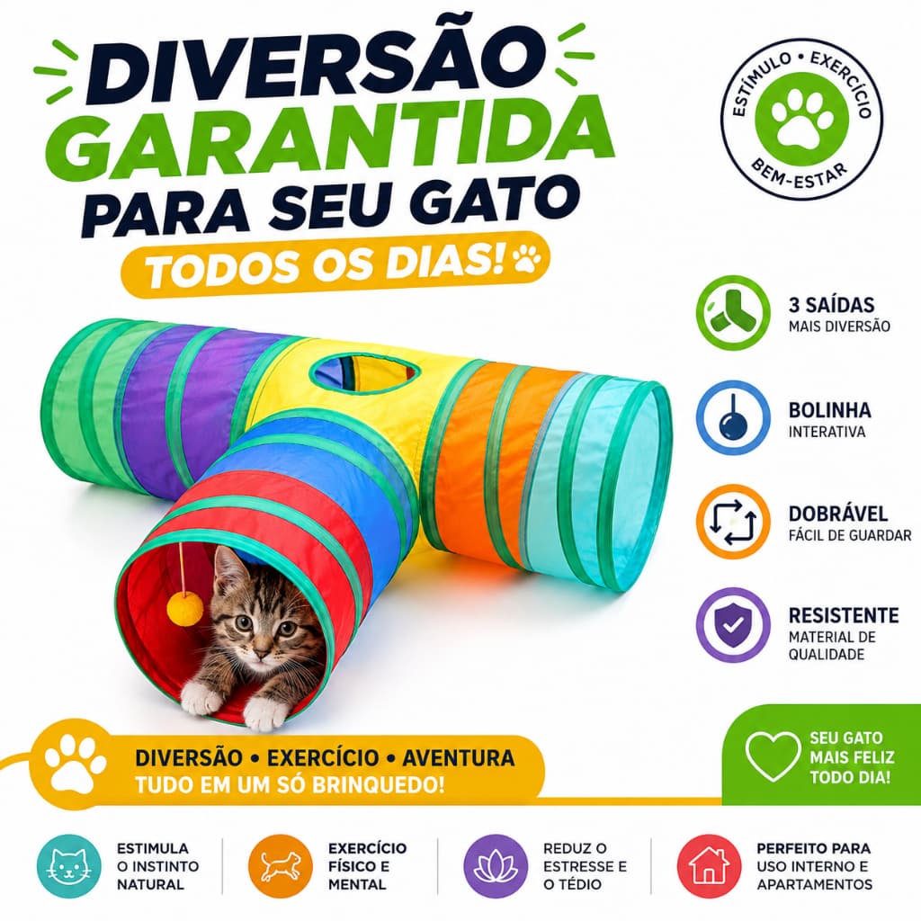 Tunel Brinquedo Labirinto Colorido Para Pets Dobrável - CH