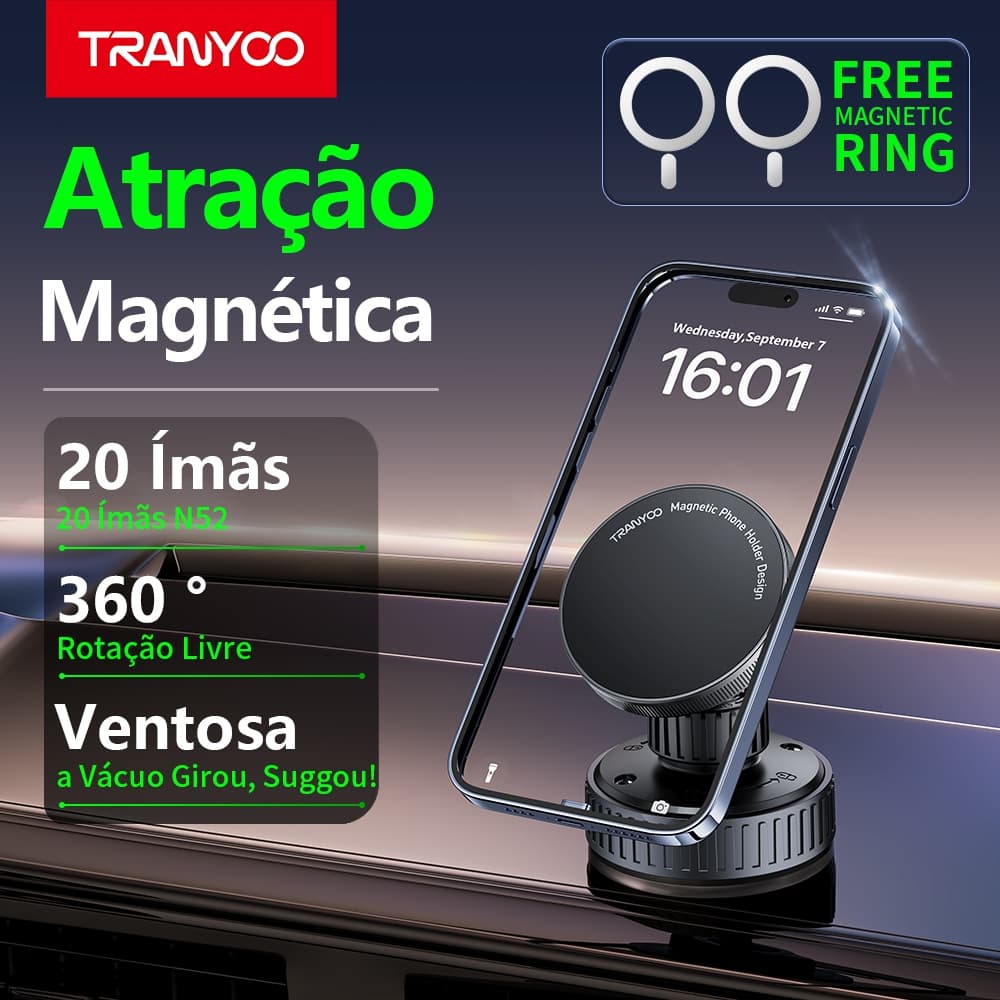 Suporte Magnetico TRANYOO T-Z23 de Celular para Carro Super Succao Imã 360 Universal iPhone Samsung Xiaomi Gratis