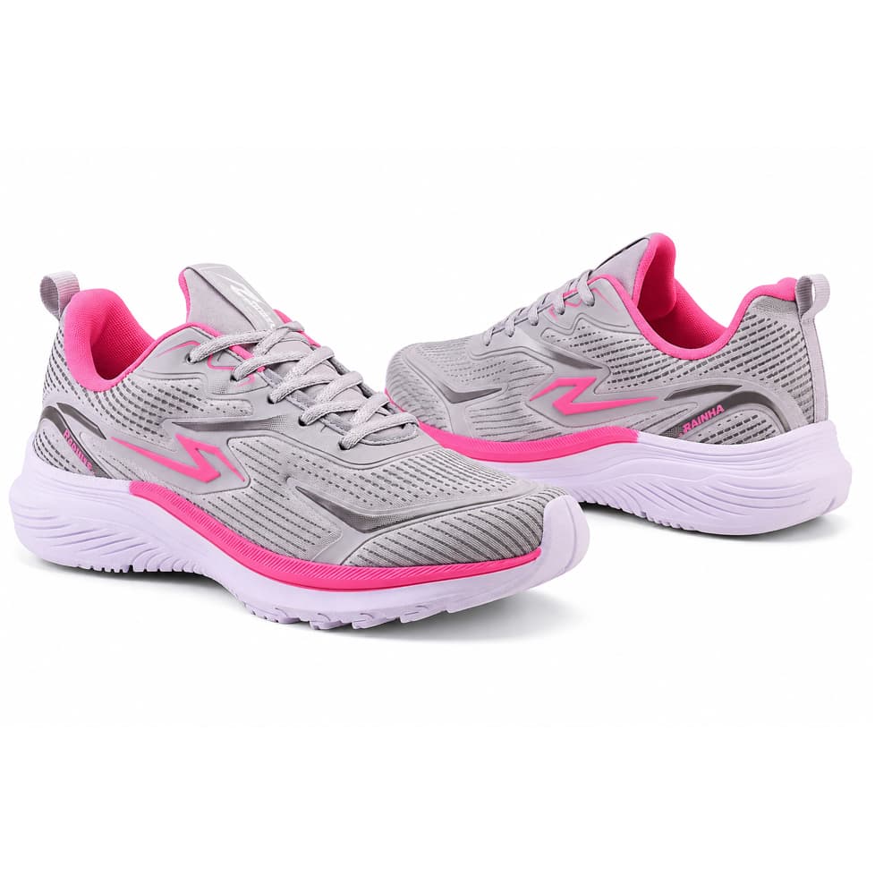 Tênis Feminino Esportivo Leve Confortável Academia Corrida Cinza Pink Ultraleve