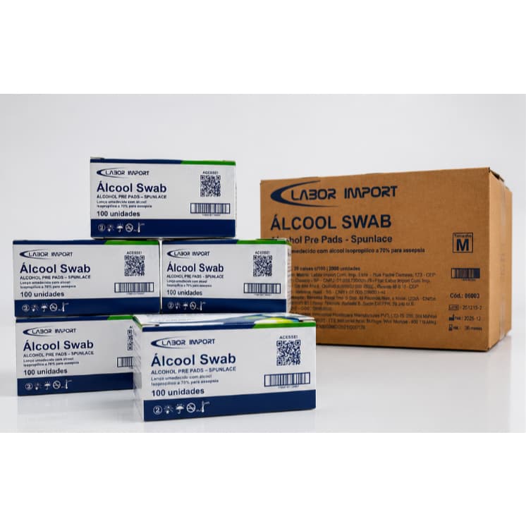 Álcool Swab Labor Import 70% – Prático e Higiênico (Kit c/100)