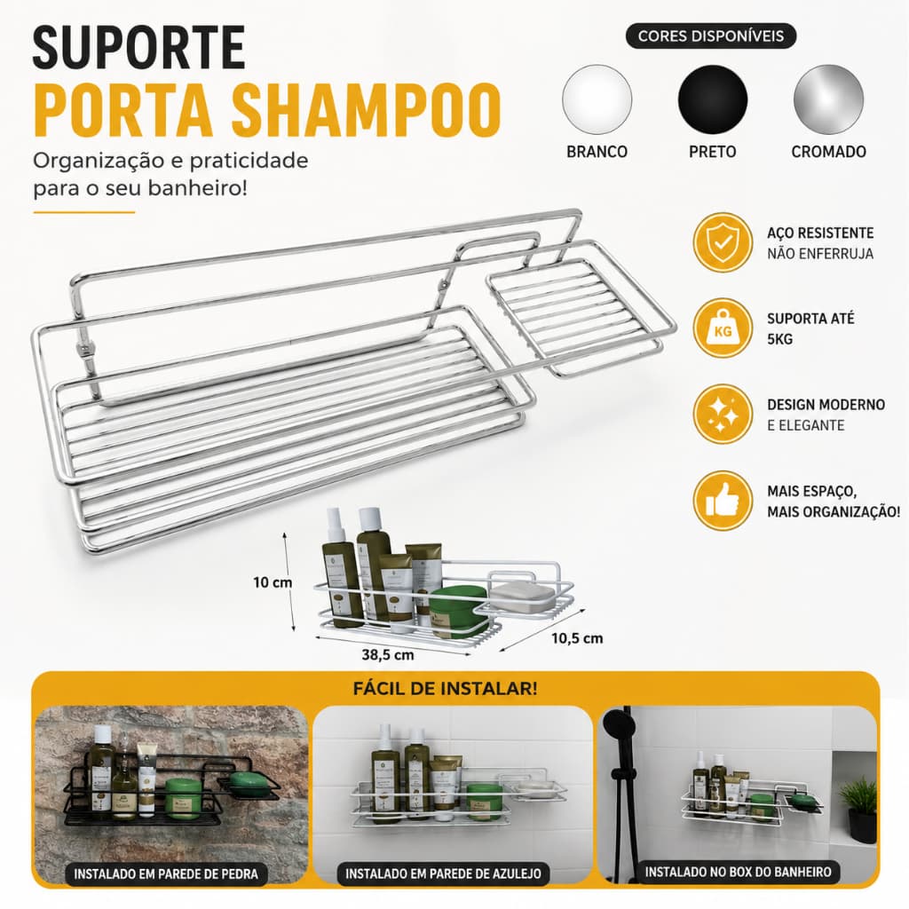 Suporte Porta Shampoo e Sabonete Prateleira Banheiro Parede.