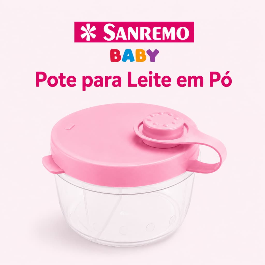 Pote Para Leite Em Pó Sanremo Baby 280ml Dosador Porta Leite Bpa Free Vedação Hermética Tampa Rosca Rosa Infantil