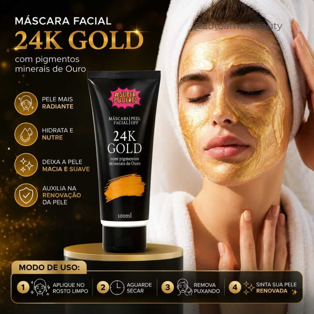 Máscara Facial Peel Off Ouro24K Anti-Idade Efeito Botox Remoção de Acne Super Poderes