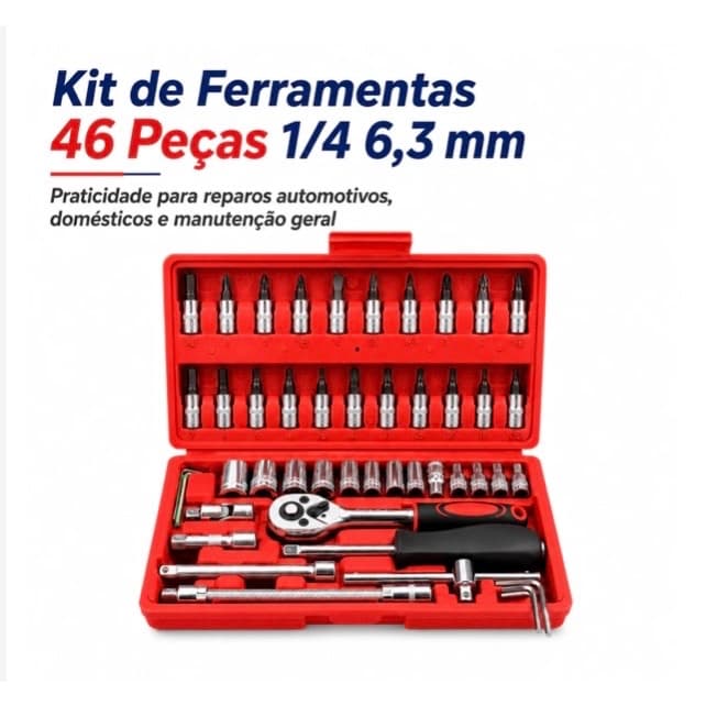 Maleta de Ferramentas 46 Peças Reparos Automotivos e Domésticos Kit Completo