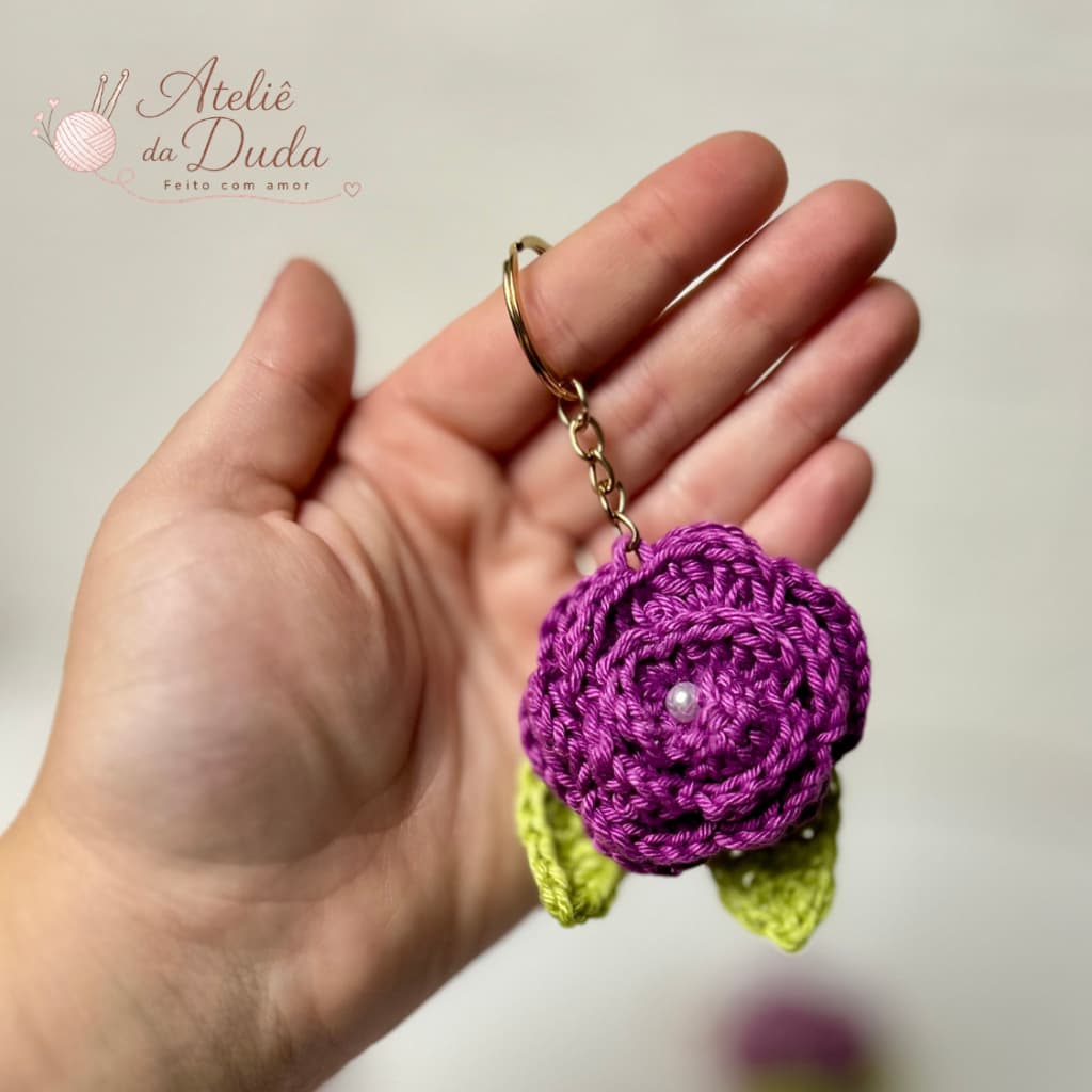 Kit com 5 Chaveiros de Crochê fio Amigurumi Flor Roxo