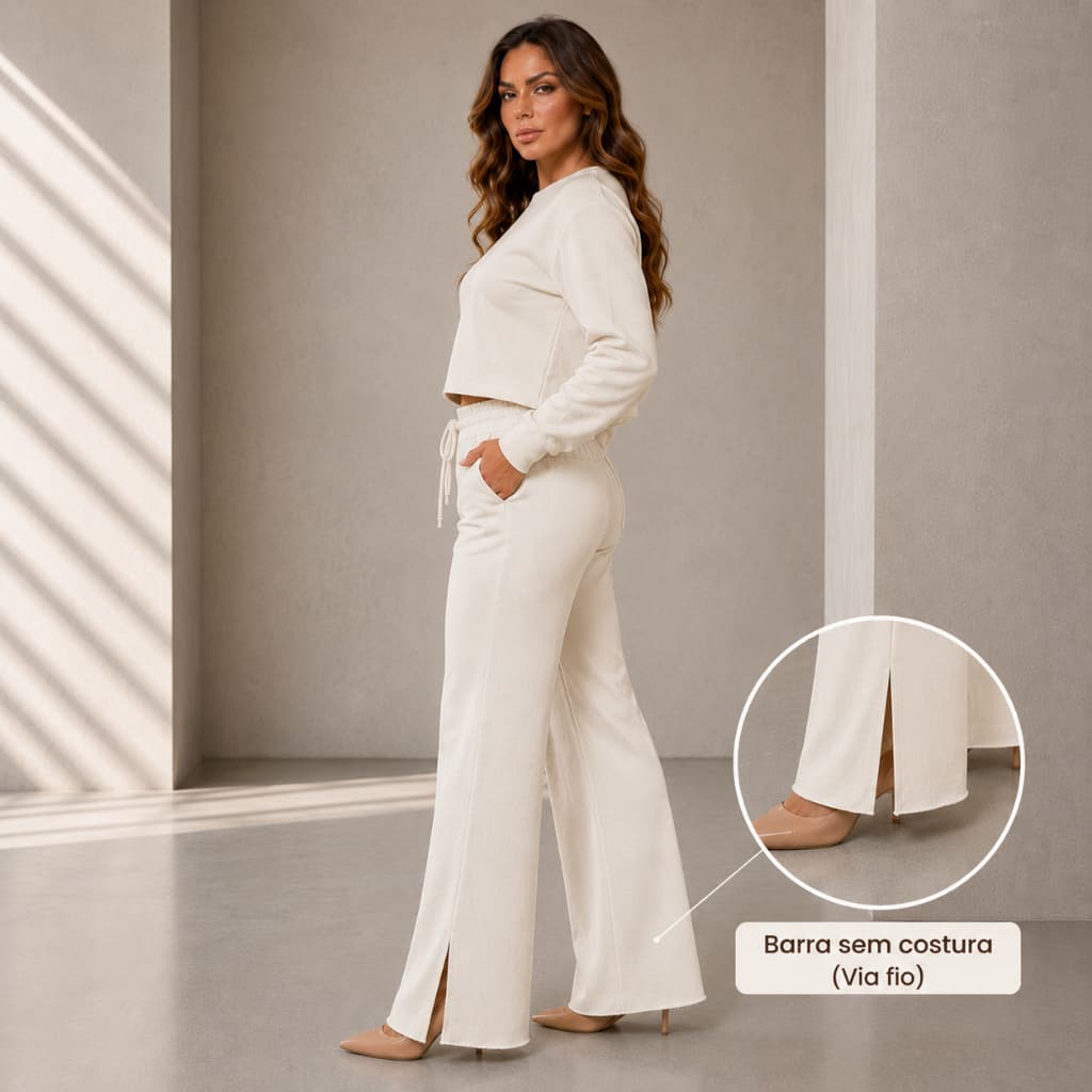 Conjunto Feminino Inverno 2026 Moletom Look Casual Chic Comfy Luxo