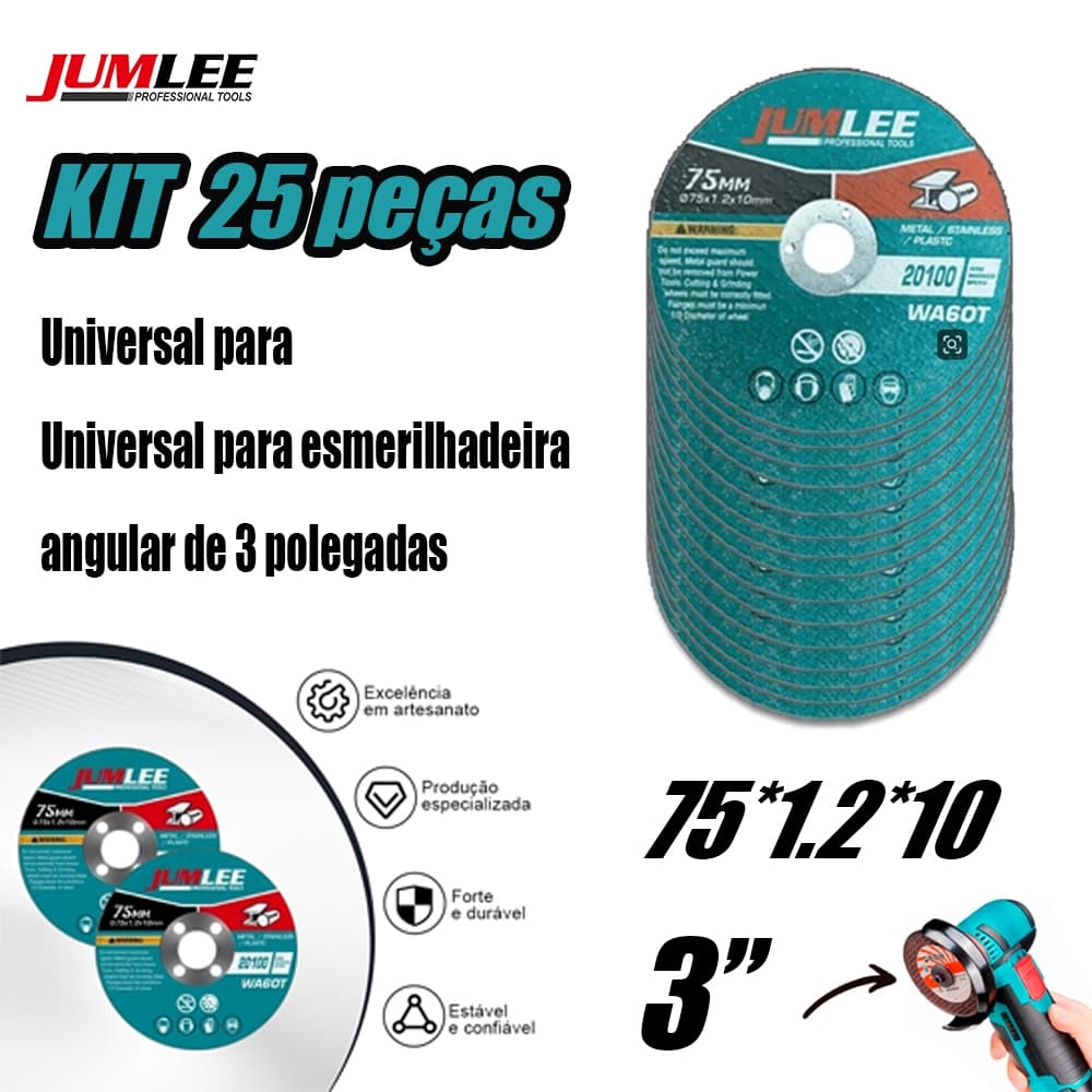 Kit 25 Discos De Corte De Resina pra Esmerilhadeira Lixa Circular 3"