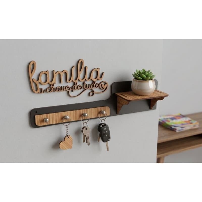 Porta-Chaves Decorativo MDF "Família" com Prateleira - Encanto MDF