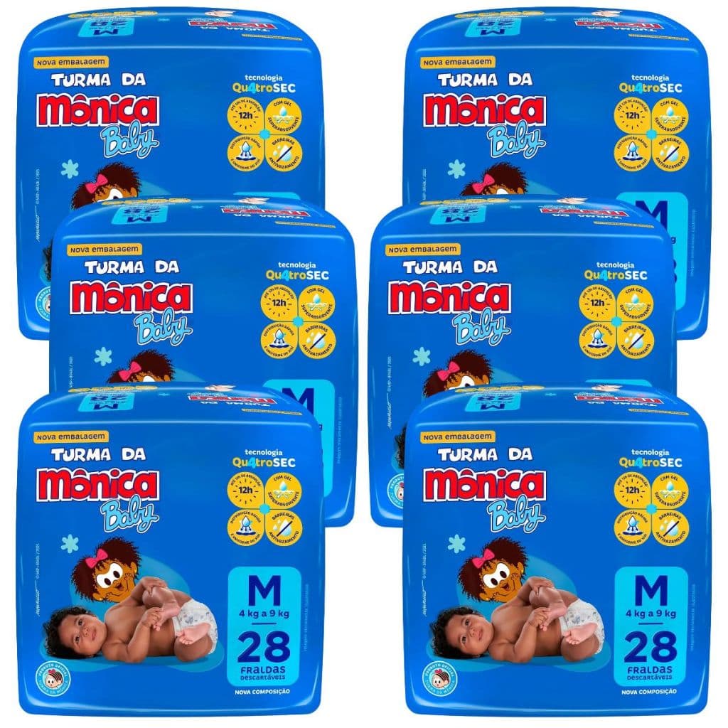 6 Pacotes da Fralda Turma da Mônica Baby M