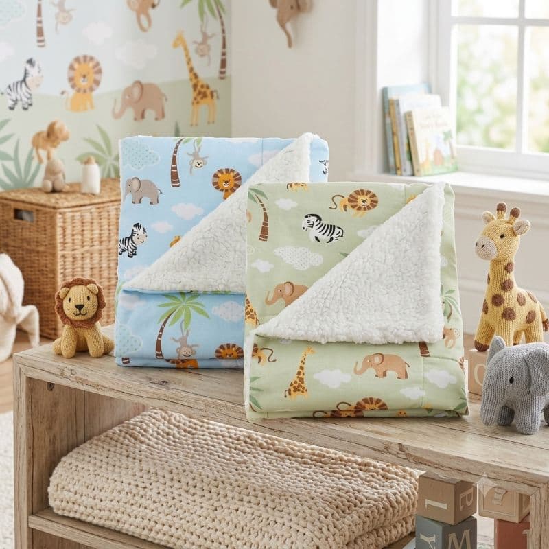 KIT DE MANTA DUPLA FACE SHERPA VÁRIAS ESTAMPA ENXOVAL DO BEBÊ