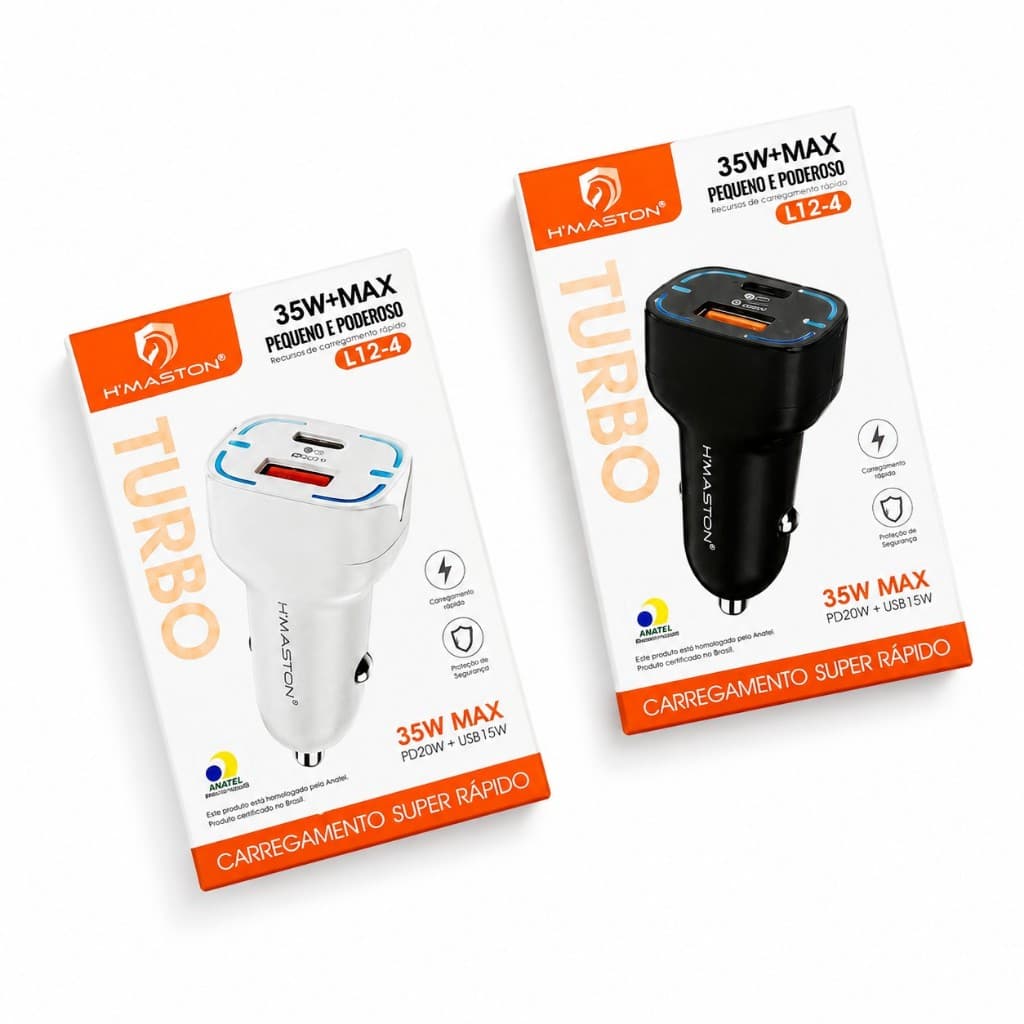 Carregador Veicular Turbo 35W USB-C PD + USB QC 3.0 | Carregamento Rápido para iPhone e Android