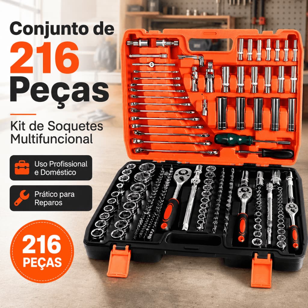 Conjunto de 216 peças de caixa de ferramentas de chave de soquete multifuncional
