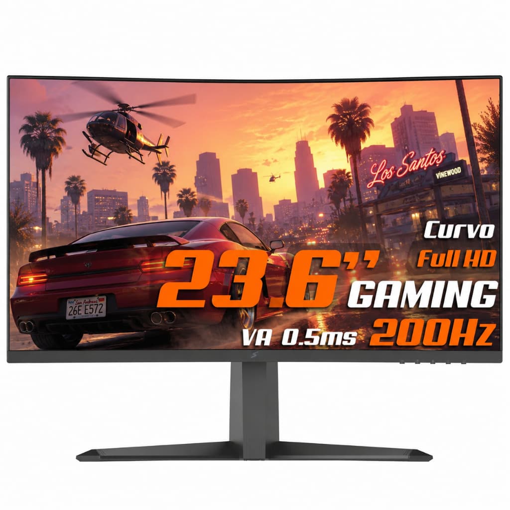 Monitor Gamer SuperFrame Ultra 23.6" Curvo, FHD, Fast VA, 0.5ms, 200Hz, FreeSync/G-Sync, HDMI/DP