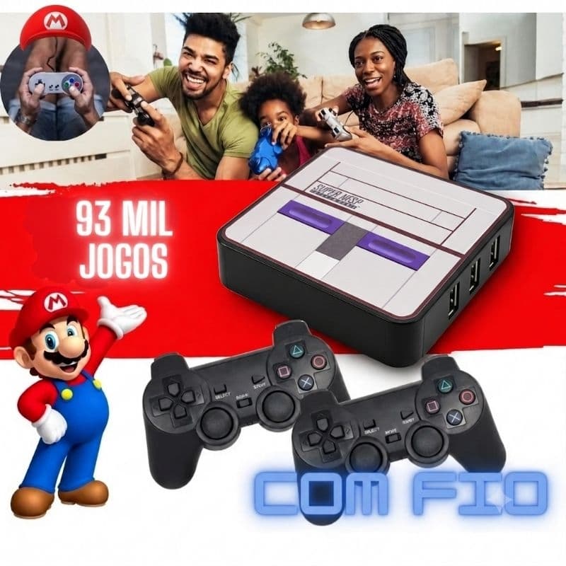 Vídeo Game Retro 93 Mil Jogos Clássicos Antigos Novo 2 Controles
