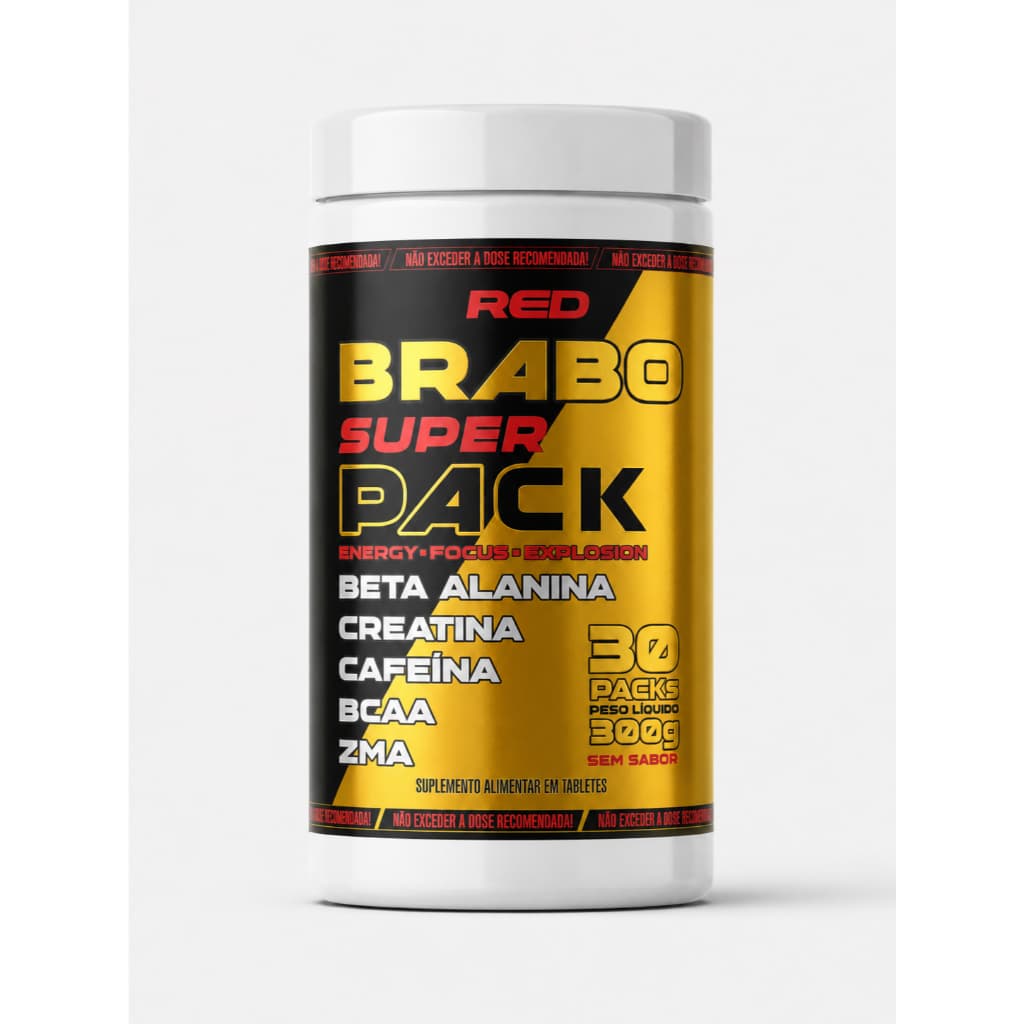 Brabo Super Pack 30 Packs - Pré Treino com Beta Alanina, Creatina, BCAA, ZMA e Cafeína 300g Original