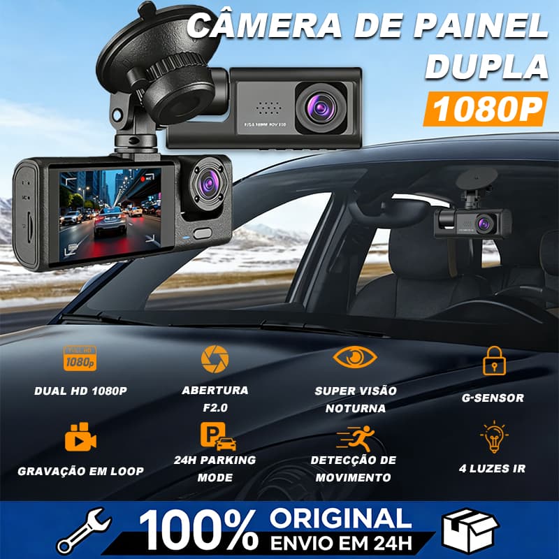 Câmera Veicular Full HD 1080P HD Dash Cam 3 Câmera (Frontal + Interna + Traseira) 24H Monitor de Estacionamento dvr 360°