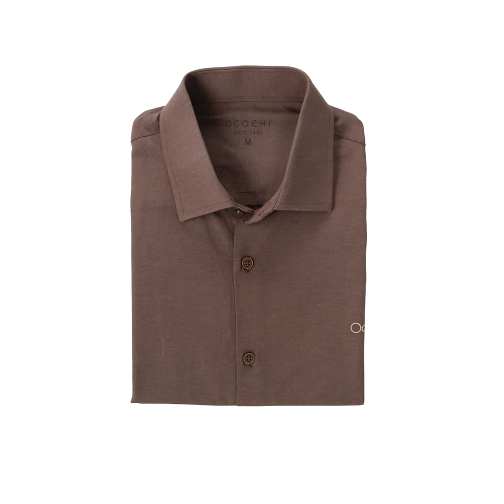CAMISA SOCIAL MASCULINA OGOCHI MARROM SLIM MANGA LONGA ALGODÃO CASUAL ELEGANTE PREMIUM
