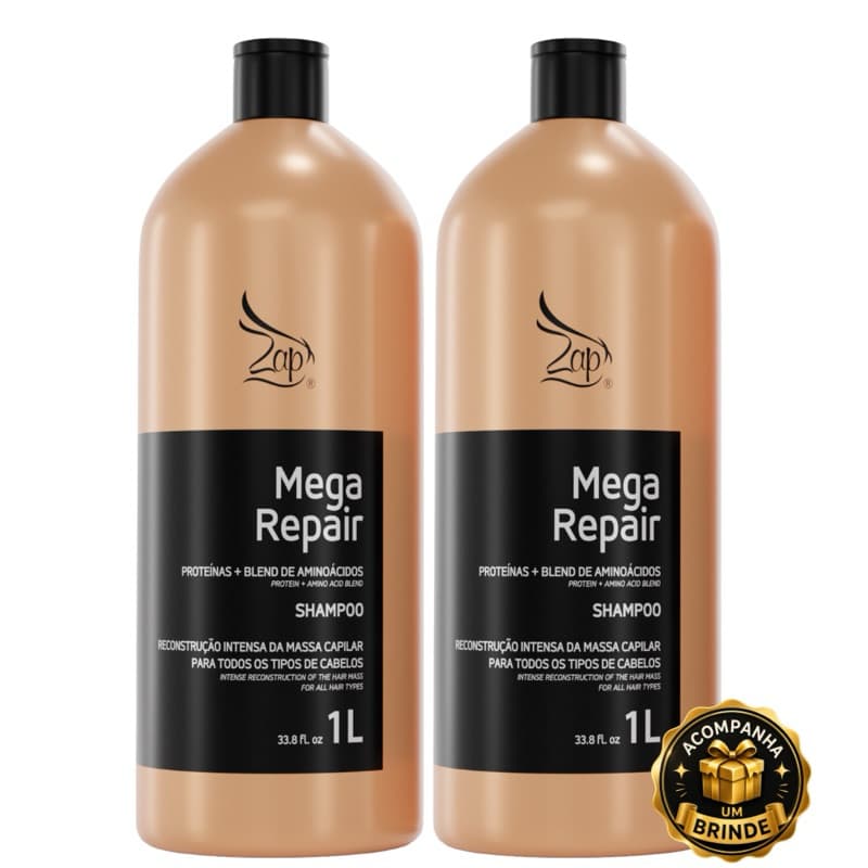 2 Litrão Shampoo Hidratante Perolado Mega Repair Zap + Brinde