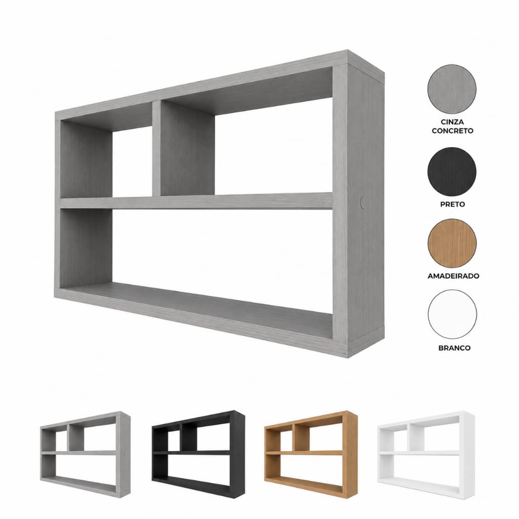 Nicho Organizador de Parede 50x30x10cm MDP 4 Nichos Multiuso Sala Cozinha Banheiro Escritório