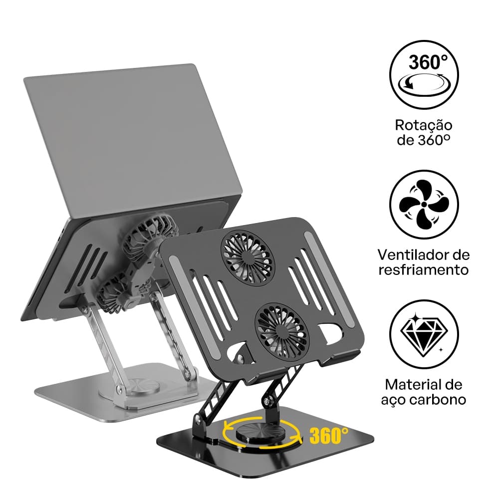 Suporte para Notebook Ajustável, Computador com 20kg de Capacidade, Aço Carbono Notebook/Tablet/Celular, Ajustável