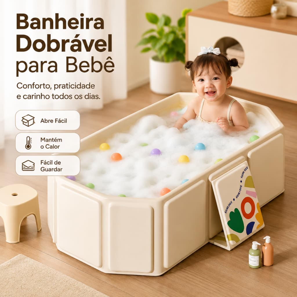 Banheira Infantil Dobrável para Bebê Grande Portátil Antiderrapante Fácil de Guardar para Banho