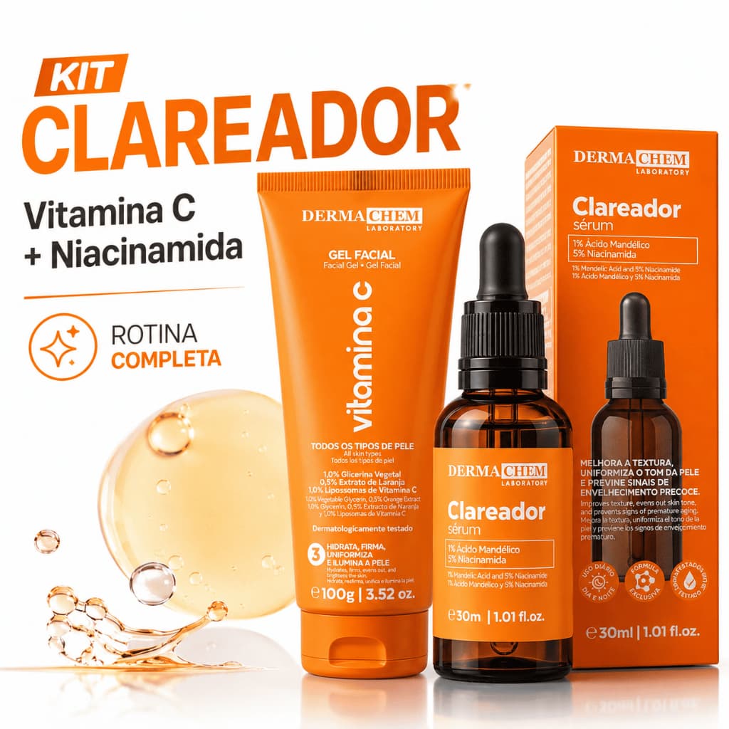 Kit Vitamina C Dermachem Sérum Clareador 30ml + Gel Facial Anti Idade 100g Manchas Melasma